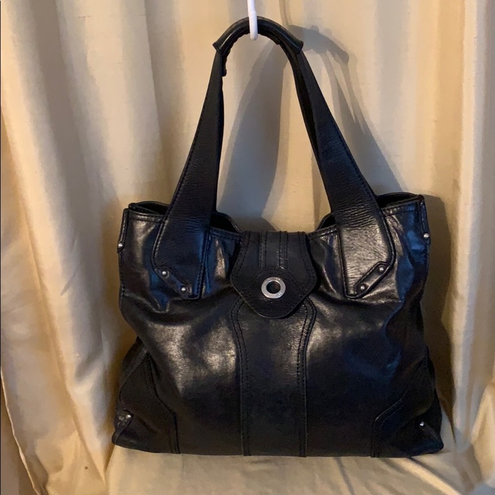 Perlina  black distressed leather bag